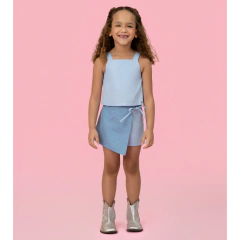 CONJUNTO INFANTIL JUVENIL MENINA AZUL SHORT-SAIA ASSIMÉTRICO - MON SUCRÉ