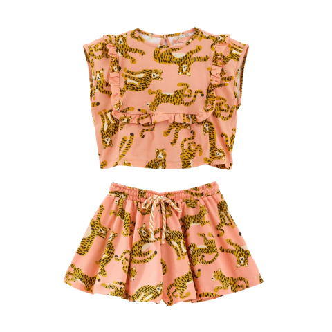 CONJUNTO INFANTIL FEMININO MALHA ONÇA AMIGA ROSA - FÁBULA