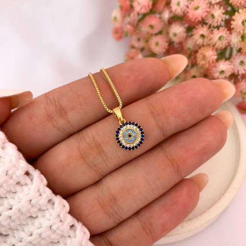 Colar olho grego cravejado (banhado a ouro)