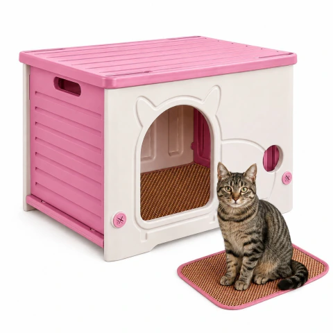 Casa para Gato Chica Antibacterial y Térmica de Polipropileno Resistente, Protección UV y Fácil Limpieza | 54 x 38 x 41
