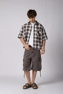 CAMISA MANGA CORTA FEY STACK CHOCO (CAMIH779) - tienda online