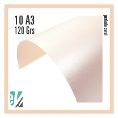 10 HOJAS A3 PERLADO CORAL 120 GRS