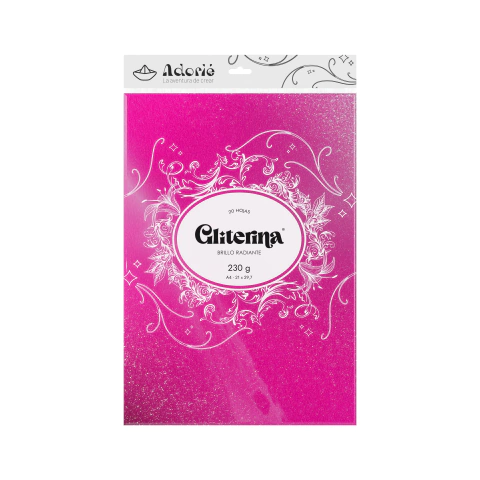 20 hojas a4 Rosa Neon 230 GRS - Gliterina by Adorie