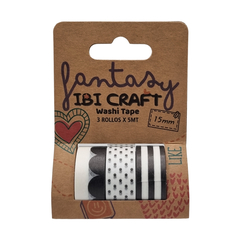 Washi Tape Black 15 Mm X 5 Mts X 3 Unidades