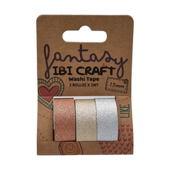 WASHI TAPE GLITTER 15 MM X 5 MTS X 3 UNIDADES