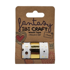 Washi Tape Gold 15 Mm X 5 Mts X 3 Unidades