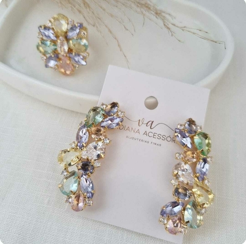 Conjunto de Brincos Earcuff e Anel em Banho Dourado Ea 0407
