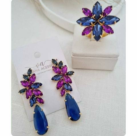 Conjunto de Brincos e Anel em Banho dourado Dourado CJ152