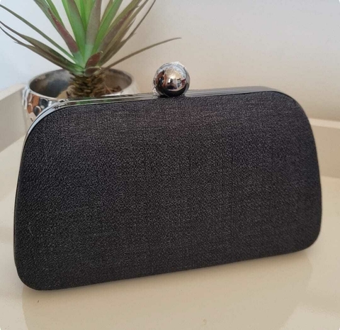 Clutch Linho Preto com Corrente Prata Ct036