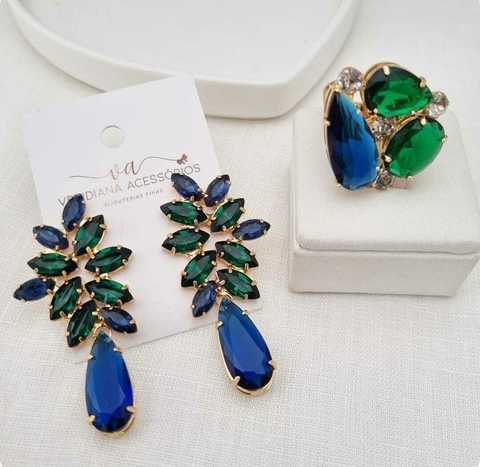 Conjunto de Brincos e Anel em Banho Dourado CJ374