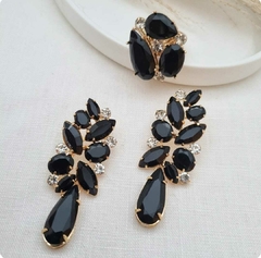 Conjunto de Brincos e Anel em Banho Dourado e Pedras Pretas CJ002 - comprar online