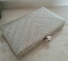 Clutch em Pedrarias strass Prata com Corrente Prata Ct015 - Veridiana Acessórios