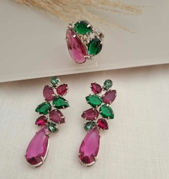 Conjunto de Brincos e Anel em Banho Prata Cj435 - comprar online