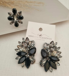 Conjunto de Brincos e Anel em Banho Ródio Negro Cj438