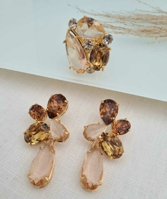 Conjunto de Brincos e Anel em Banho Dourado Cj 454