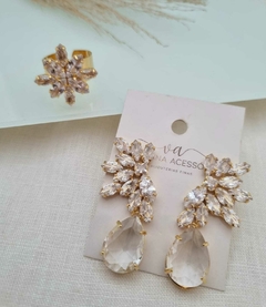 Conjunto de Brincos e Anel em Banho Dourado Cj 450