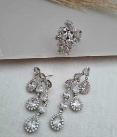 Conjunto de Brincos e Anel em Banho Prata Cj 461 - comprar online