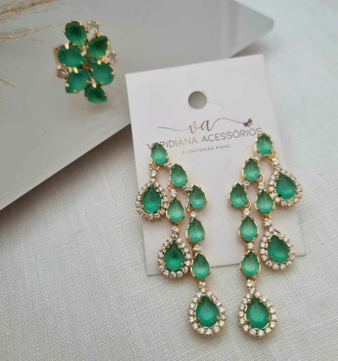 Conjunto de Brincos e Anel em Banho Dourado Cj 466 - comprar online