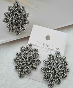 Conjunto de Brincos Anel em Banho Ródio negro Cj469
