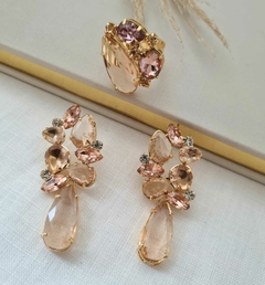 Conjunto de Brincos e Anel em Banho dourado pedrarias nude Cj 489 - comprar online
