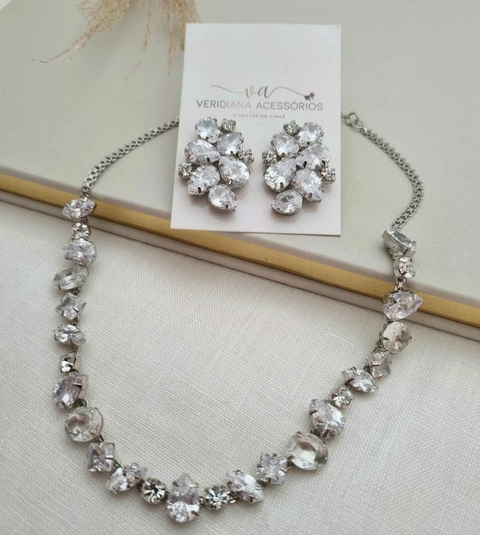 Conjunto de Colar e Brincos em Banho Prata Cj 139 - comprar online
