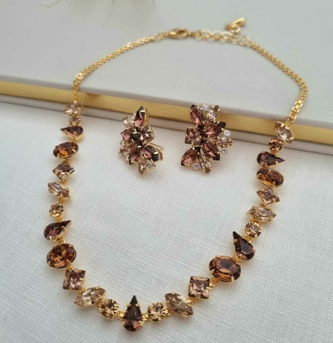 Conjunto de Colar e Brincos em Banho Dourado Cj 280