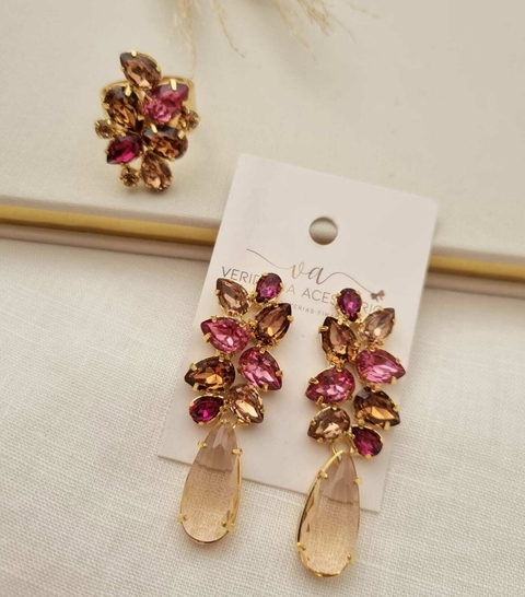 Conjunto de Brincos e Anel e Banho dourado Cj 521 - comprar online