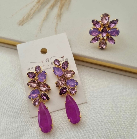 Conjunto de Brincos e Anel em Banho Dourado Cj 533