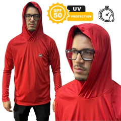 Camiseta Camisa Blusa Capuz Vermelha Basica, Esportes, Academia Com Proteção Uv50+