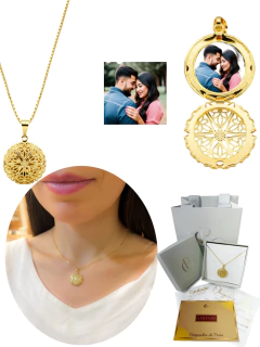 Colar relicário para foto redondo semijoia folheada a ouro. - comprar online