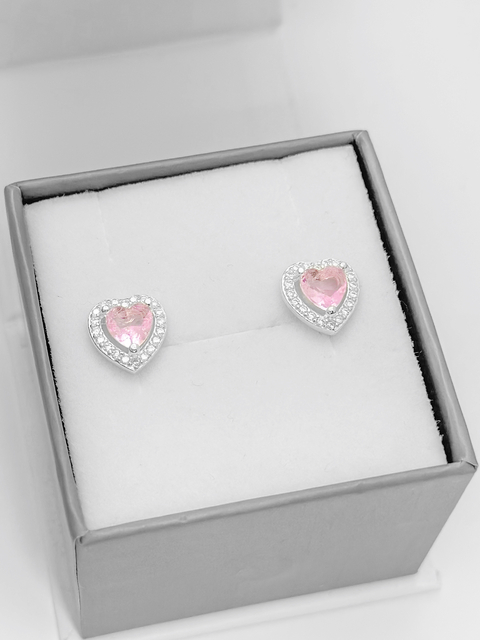 Brinco de prata 925 coração cristal rosa 11mm. - comprar online