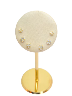 Trio brincos pedras coração estrela redondo folheados a ouro. - comprar online