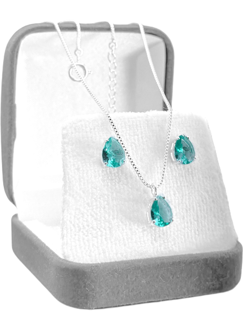 Conjunto pedras verde água gota semijoia prataleve. - comprar online