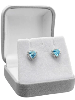 Brinco pedra azul claro coração fixo prata 925. - comprar online