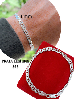 Pulseira masculina elo gucci diamantada grossa 6mm de prata 925.