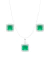 Conjunto verde claro cristal quadrado semijoia prata leve.