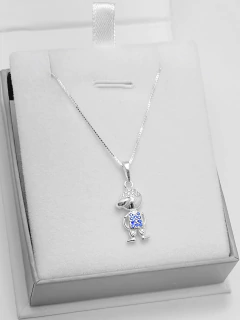 COLAR MENINO COM PEDRAS AZUIS 16 MM PRATA 925. - comprar online