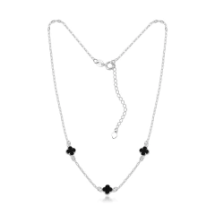 Gargantilha de prata 925 com 3 trevos pretos 0.7mm. - comprar online