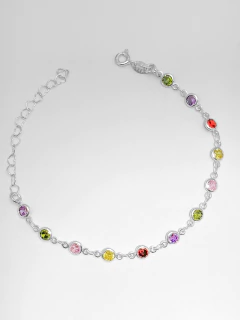 Pulseira de prata 925 com pedras redondas coloridas. - comprar online