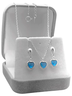 Conjunto azul claro pedra coração semijoia folheada a prata. - comprar online