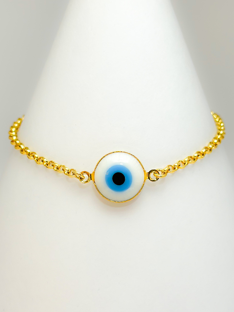 PULSEIRA ELO PORTUGUÊS COM OLHO GREGO FOLHEADA A OURO. - comprar online