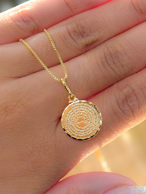 COLAR MEDALHA ORAÇÃO PAI NOSSO 15MM FOLHEADO A OURO.