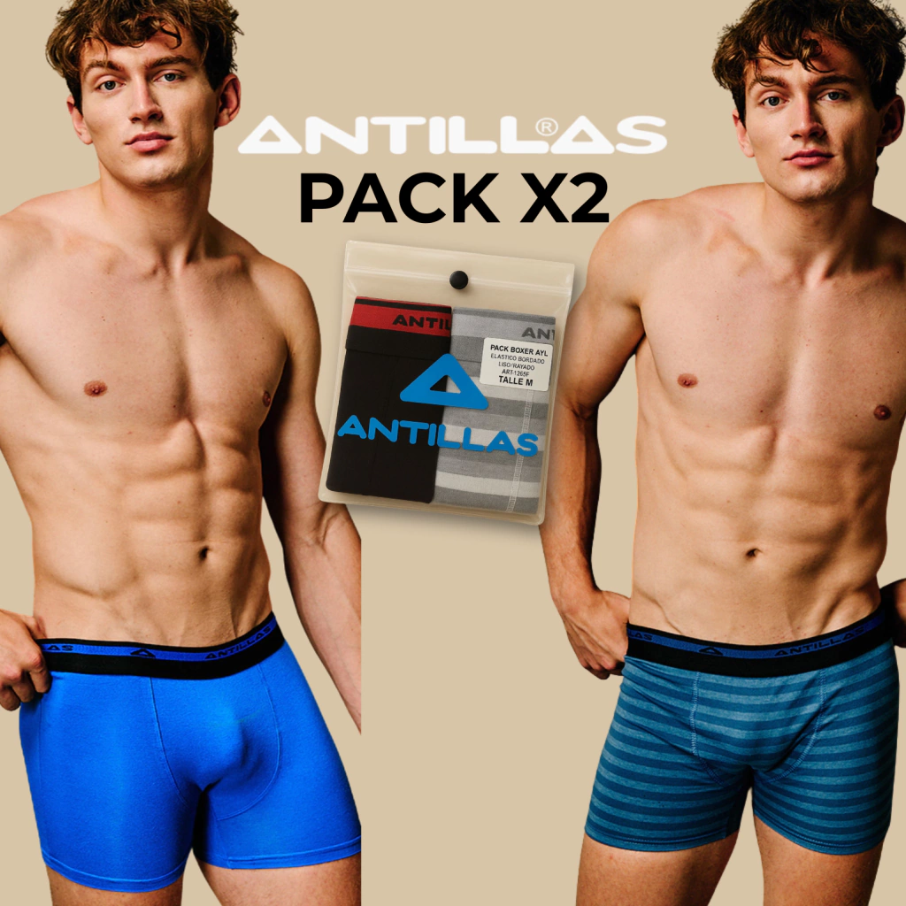 ¡Nuevo ingreso! Art. 1255P - Antillas - Pack x2 boxer adulto liso y rayado alg/lyc