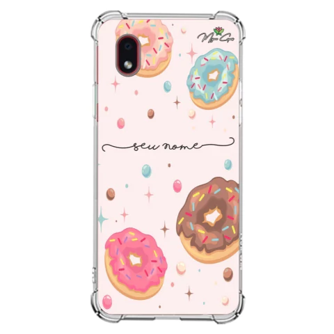 Capa para Galaxy A01 Core Personalizada Candy Chuva de Donuts