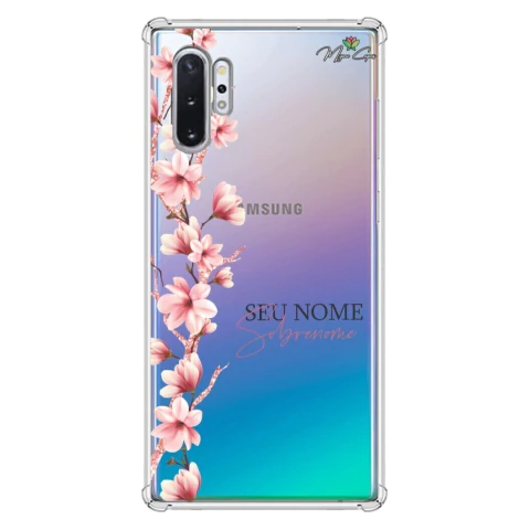 Capa para Galaxy Note 10 Plus Personalizada Flores de Cerejeira na Vertical Transparente