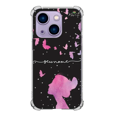 Capa para Apple iPhone 14 Plus Flores Menina e as Borboletas