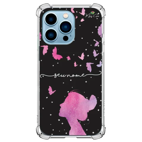 Capa para Apple iPhone 14 Pro Max Flores Menina e as Borboletas