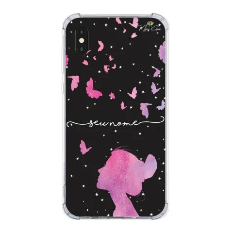 Capa para iPhone X Personalizada Flores Menina e as Borboletas