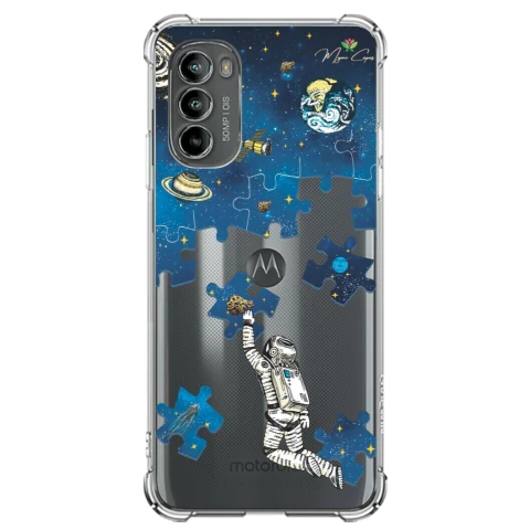 Capa para Motorola Moto G82 Galáxia Explorando o Universo Azul