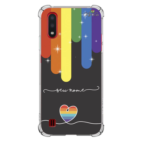 Capa para Galaxy A01 Personalizada Arco-Íris com Coração